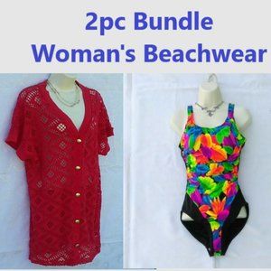 2pc Bundle Woman's Beach Wear Cover Swimsuit Size 14 Large Plus Size